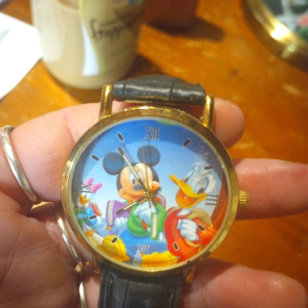 Vintage Mickey mouse and Donald duck watch with leather strap